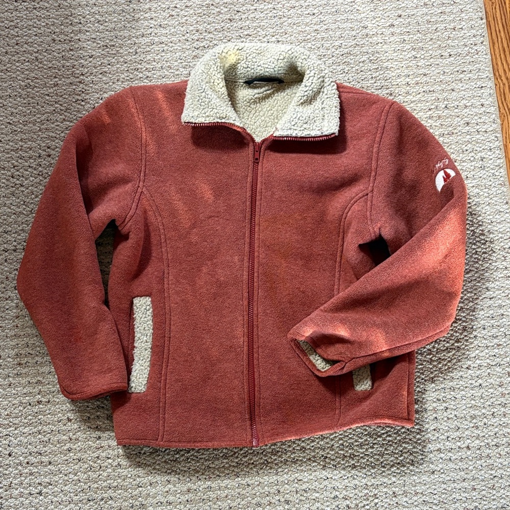 Jack Murphy Rust Red Sherpa-Lined Fleece Jacket with Cream Accents Very Good Con